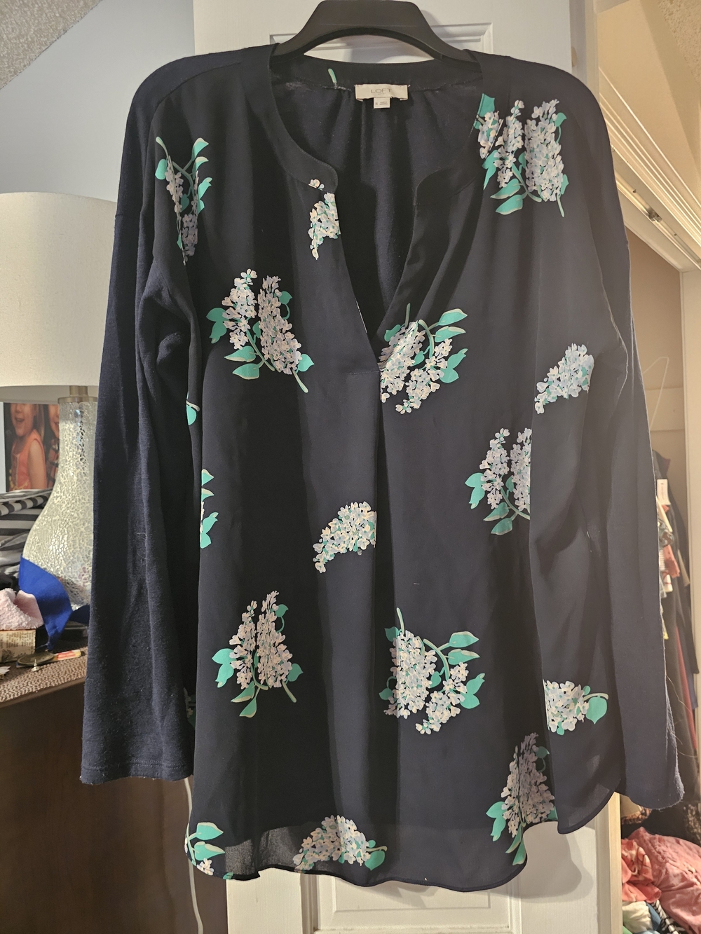 4/$25 LOFT Outlet Black Top with Teal Accent